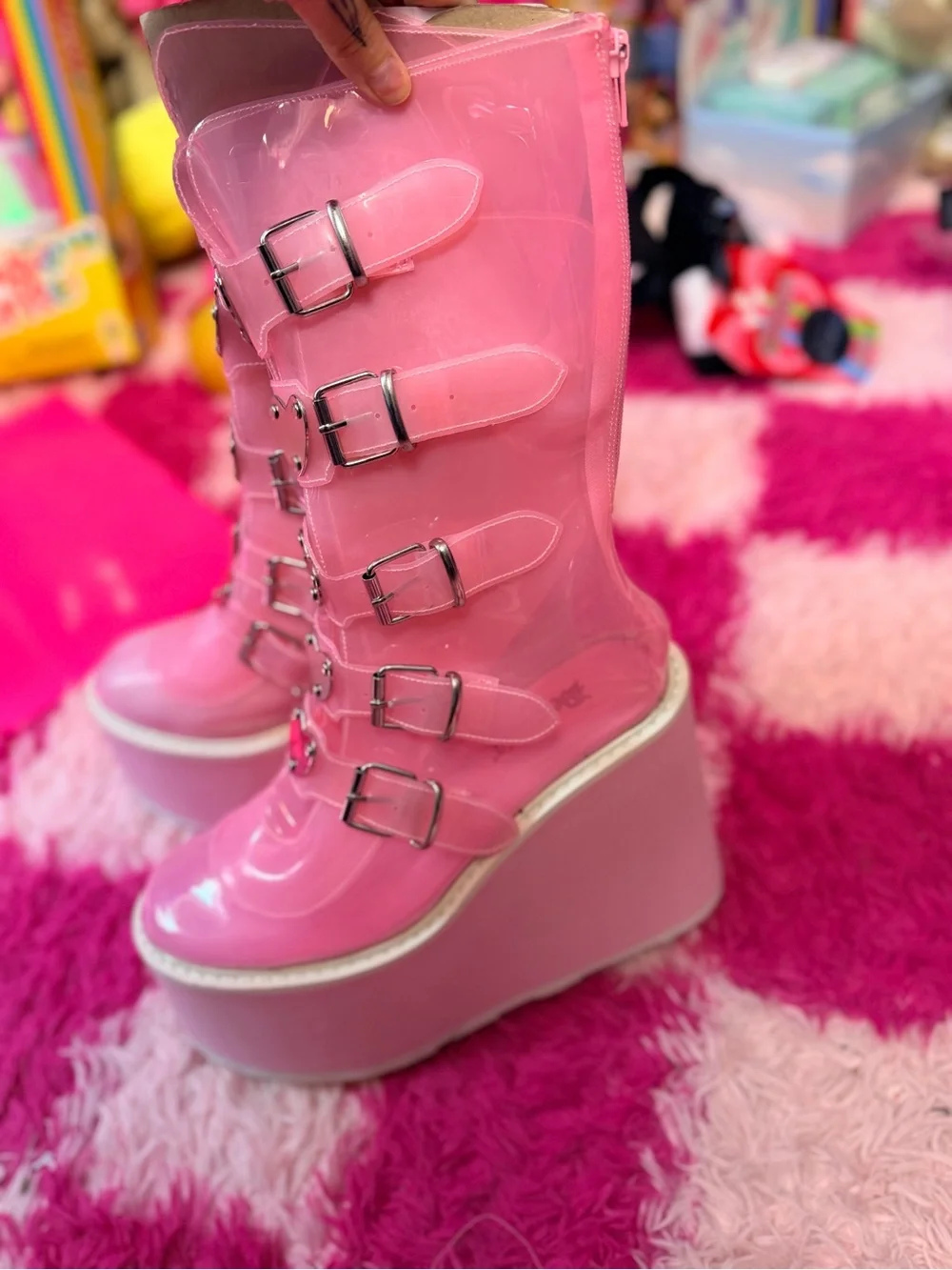 Demonia pvc boots pink
